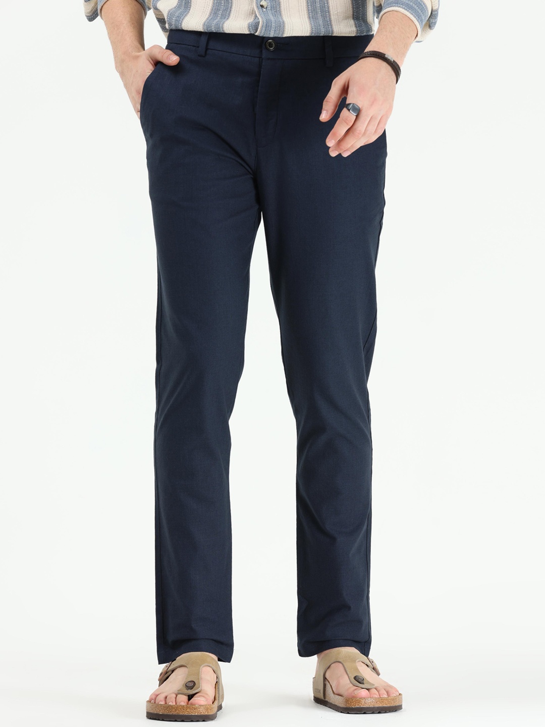 

Tailoraedge Men Tailored Slim Fit Cotton Chinos Trousers, Navy blue