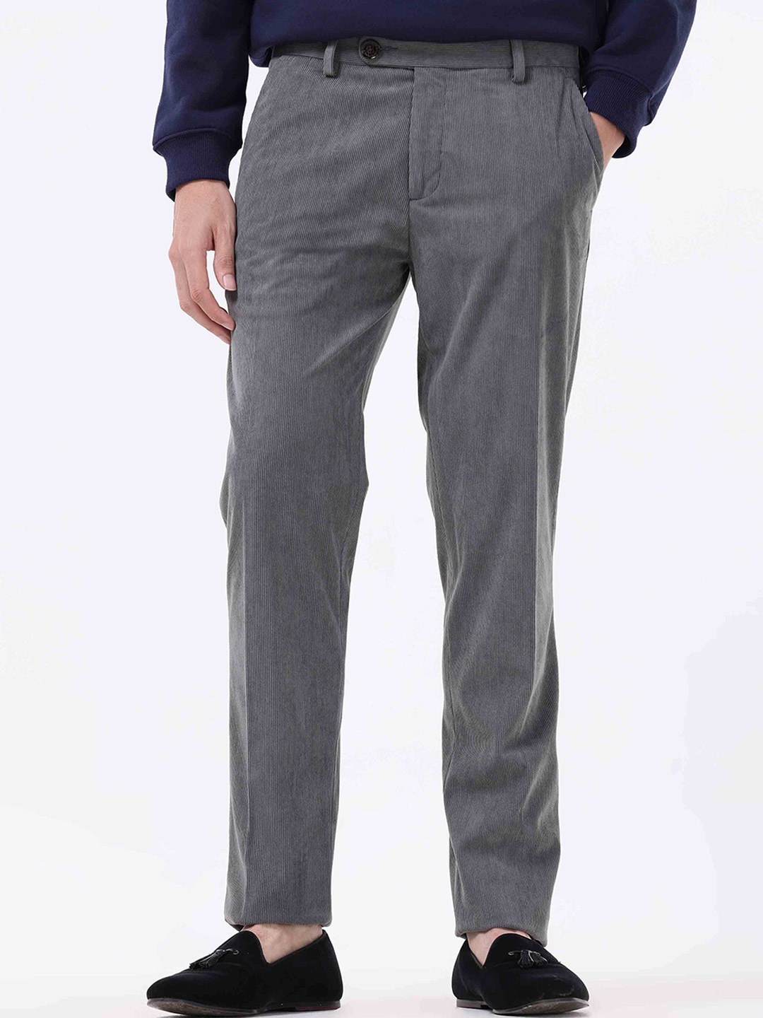 

Tailoraedge Men Tailored Slim Fit Cotton Trousers, Grey