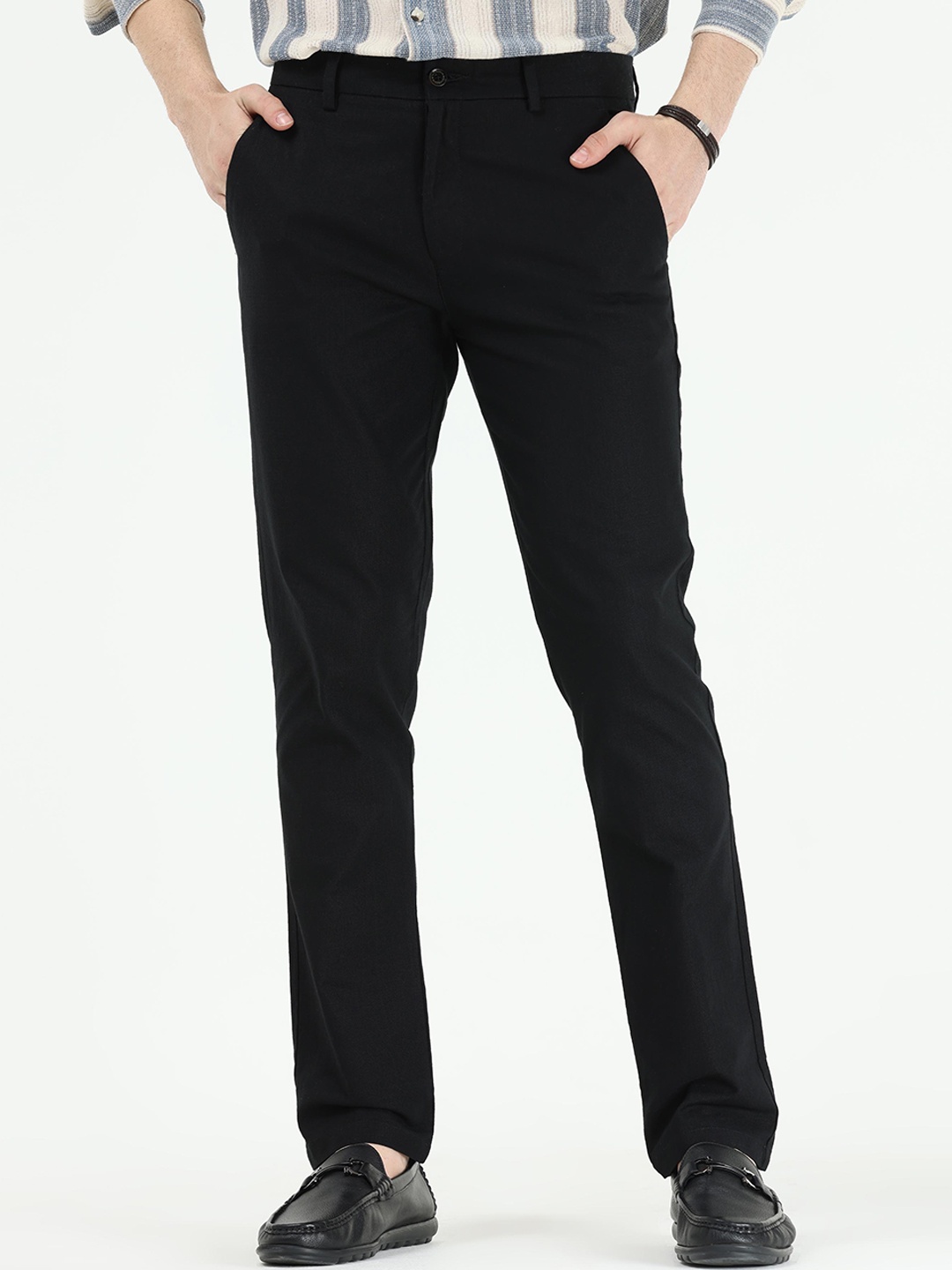 

Tailoraedge Men Tailored Mid-Rise Slim Fit Chinos, Black