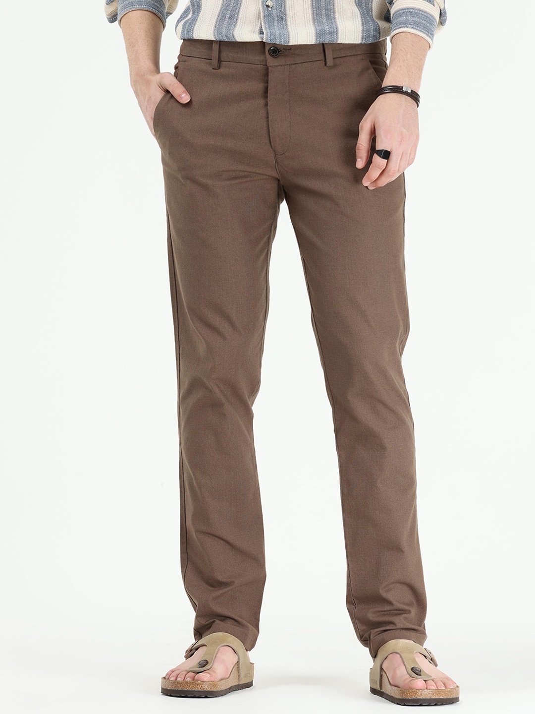 Tailoraedge Men Tailored Slim Fit Cotton Chinos, Brown
