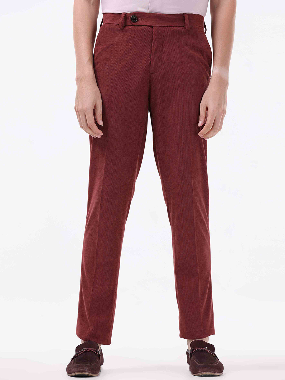 

Tailoraedge Men Tailored Slim Fit Mid-Rise Trousers, Red