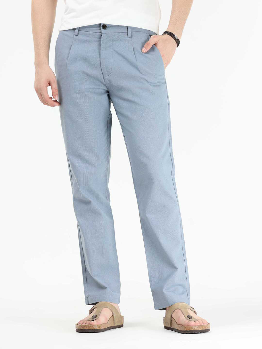 

Tailoraedge Men Tailored Slim Fit Pleated Cotton Chinos, Blue