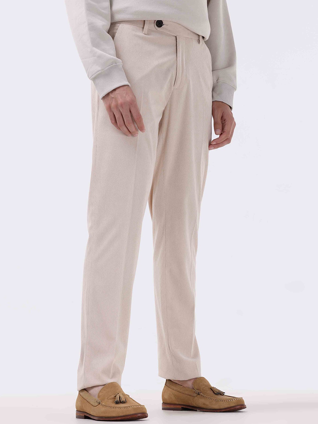 

Tailoraedge Men Tailored Slim Fit Cotton Trousers, Cream