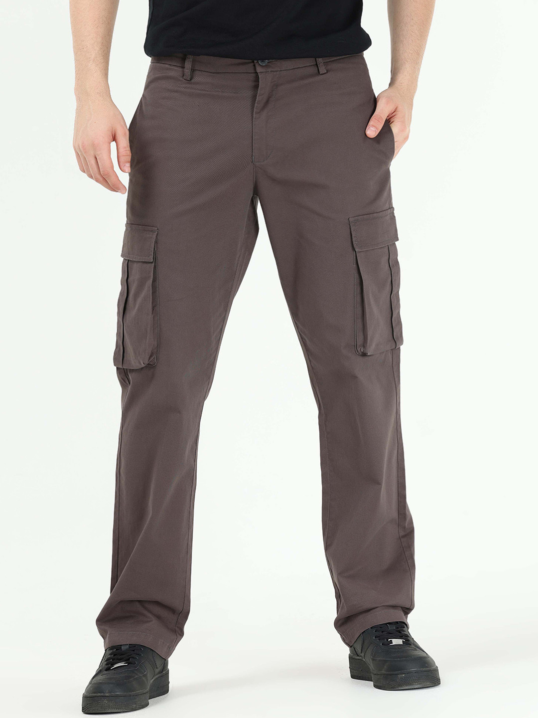 

Tailoraedge Men Tailored Slim Fit Cotton Cargos Trousers, Grey