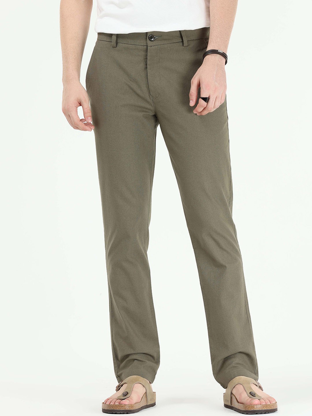 

Tailoraedge Men Tailored Mid Rise Slim Fit Cotton Chinos, Olive
