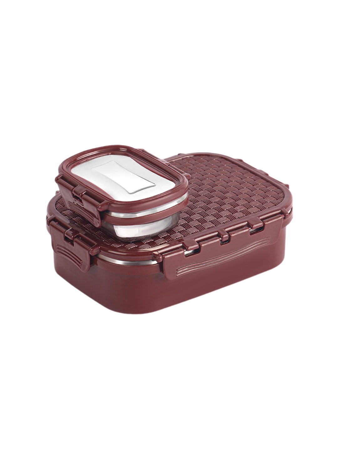 

Cello Matrix Maroon 100% Food Grade Inner Steel Outer Plastic Lunch Box - 915 ML