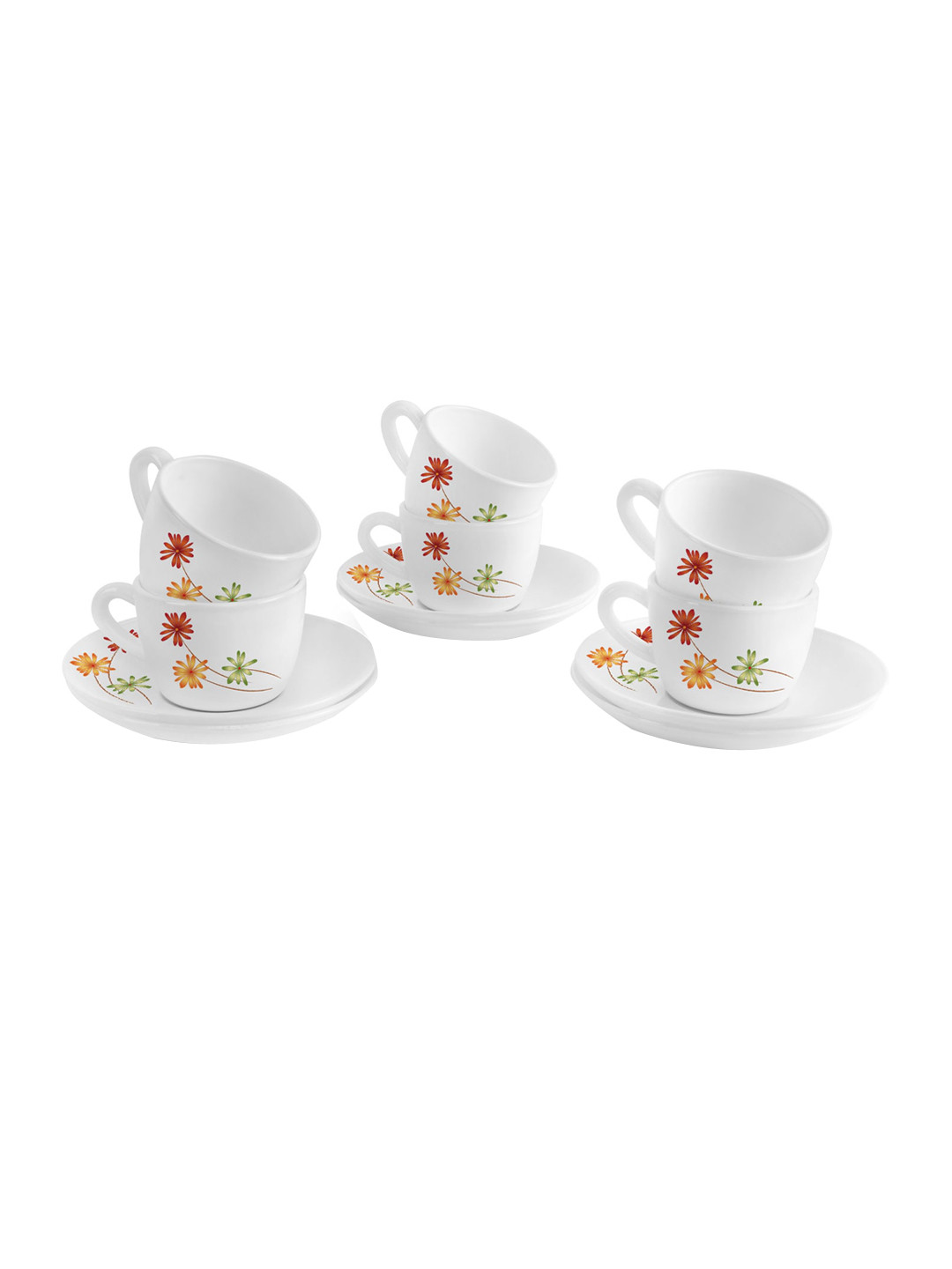 

Cello Dazzle 6 Pcs White Margarita design Opalware Tea and coffee Cup & Saucer-130 ml Each