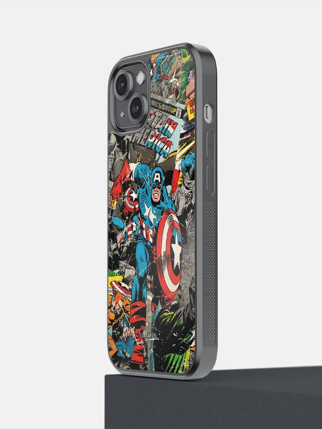 

macmerise iPhone 14 Comic Captain America Printed Bumper Case Cover, Black