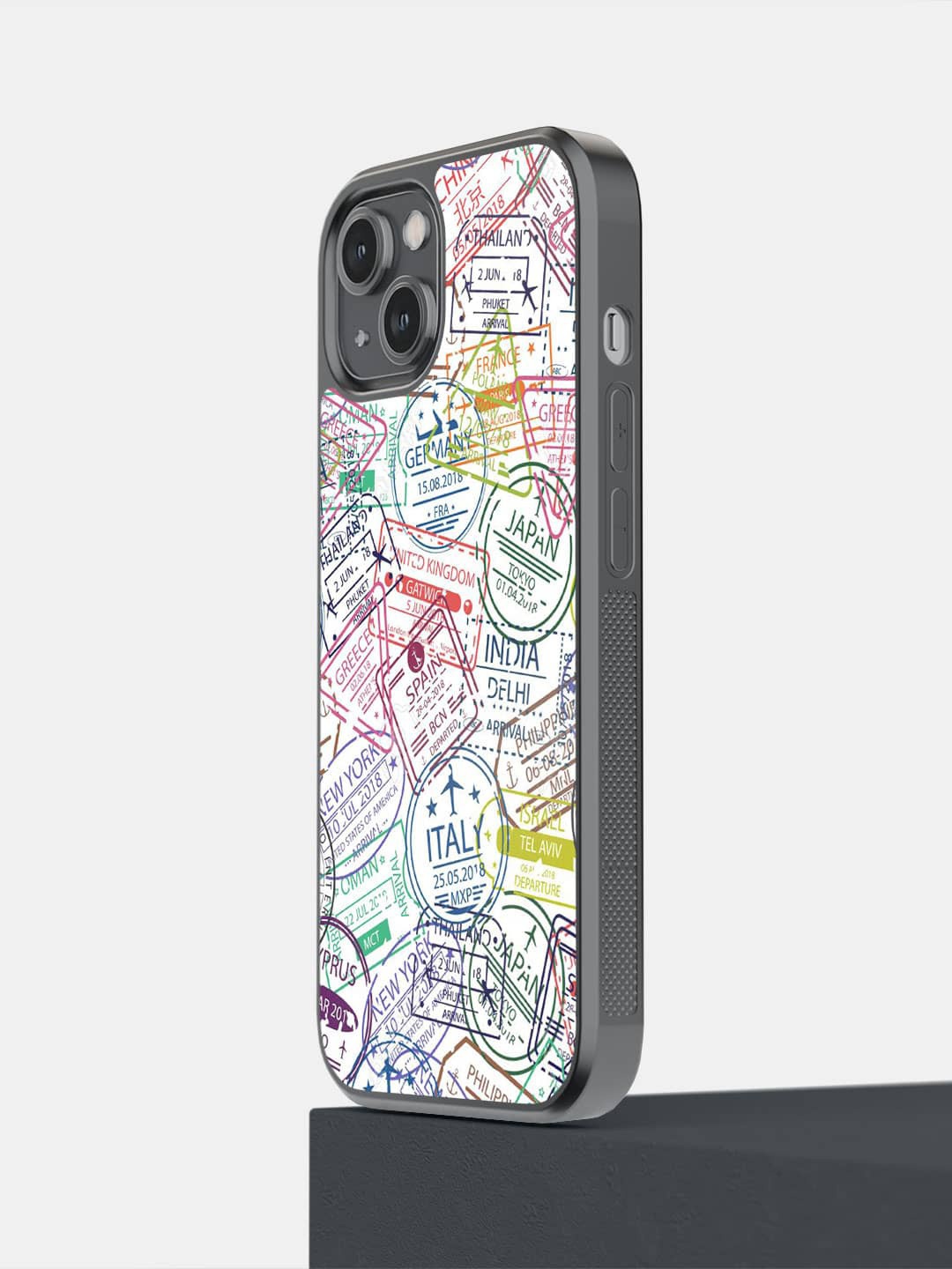 

macmerise iPhone 14 Immigration Stamps Printed iPhone 14 Bumper Case, Black