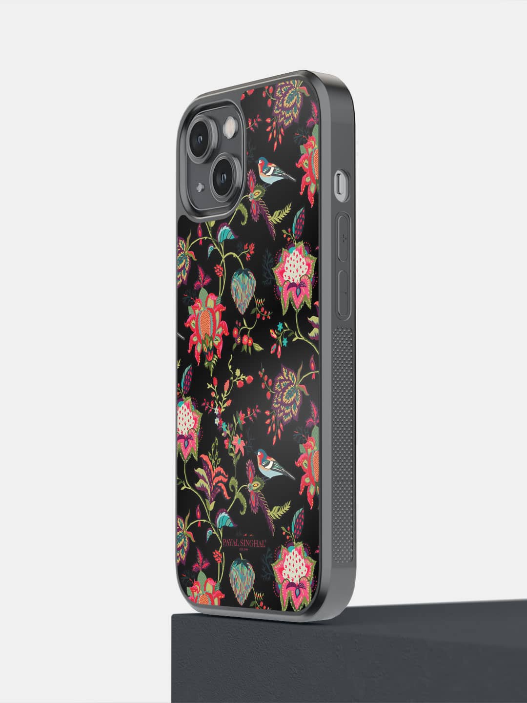 

macmerise Floral Printed iPhone 14 Bumper Case Cover, Black