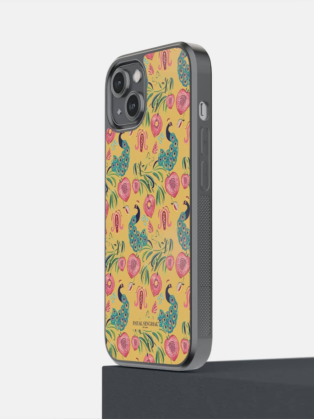 

macmerise iPhone 14 Payal Singhal Anaar & Mor Pattern Bumper Case Cover, Yellow