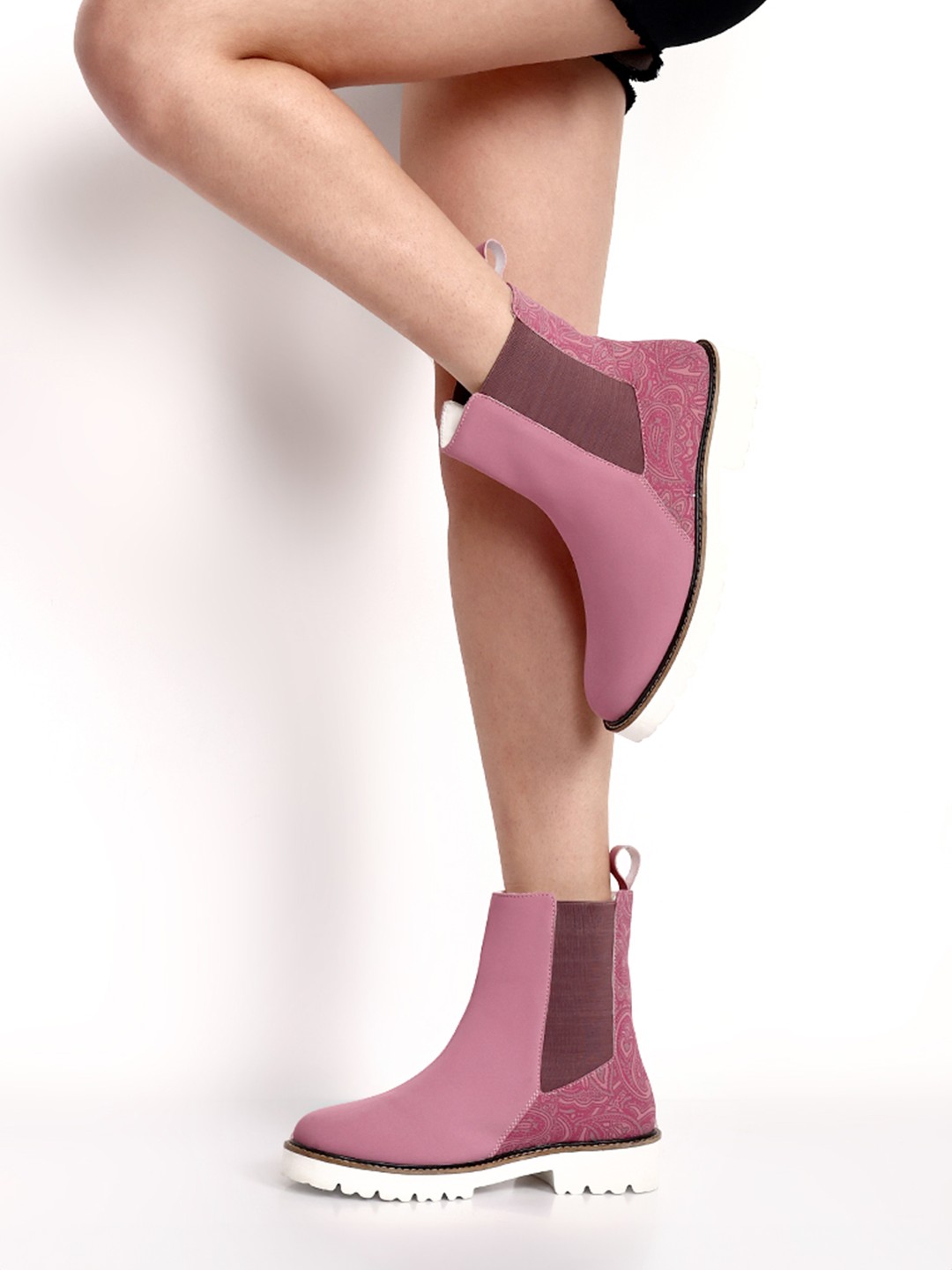 

yoho Women Mid Top Digital Printed Chelsea Boots, Pink