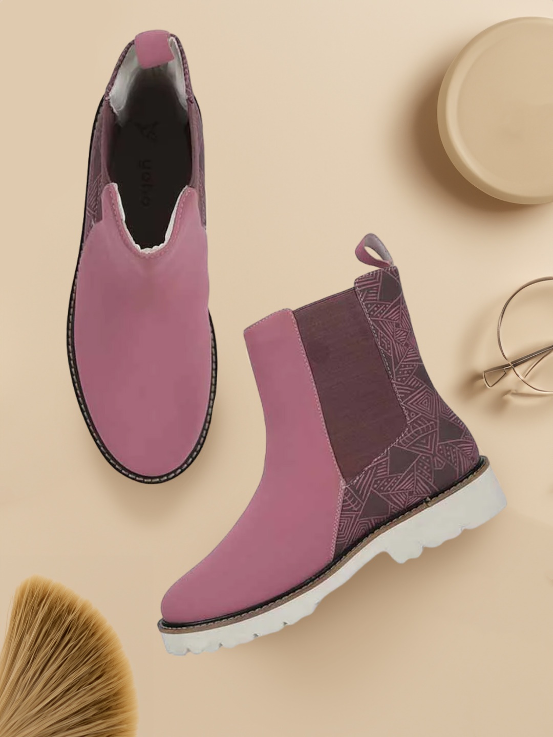 

Yoho Women Mid Top Digital Printed Chelsea Boots, Pink