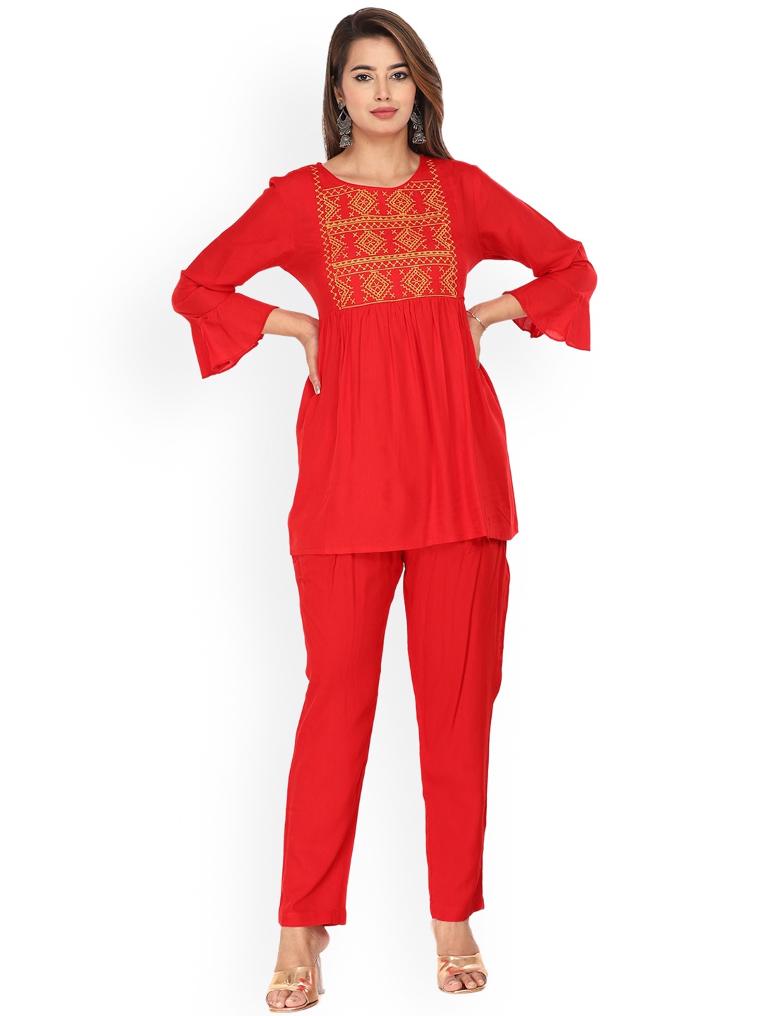 

BAESD Embroidered Tunic With Trousers Co-Ords, Red