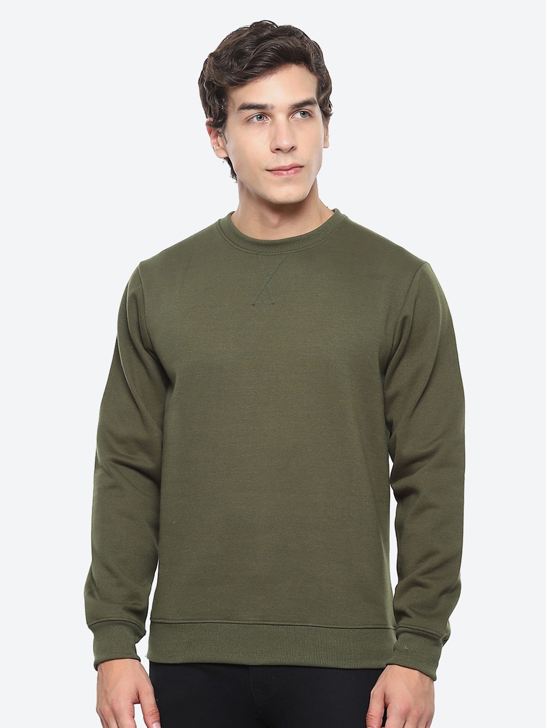 

2Bme Round Neck Cotton Sweatshirt, Olive