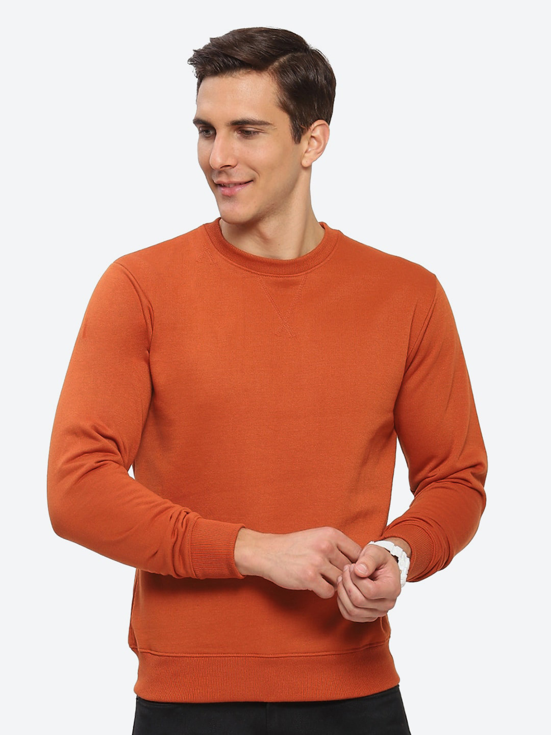 

2Bme Round Neck Cotton Sweatshirt, Rust