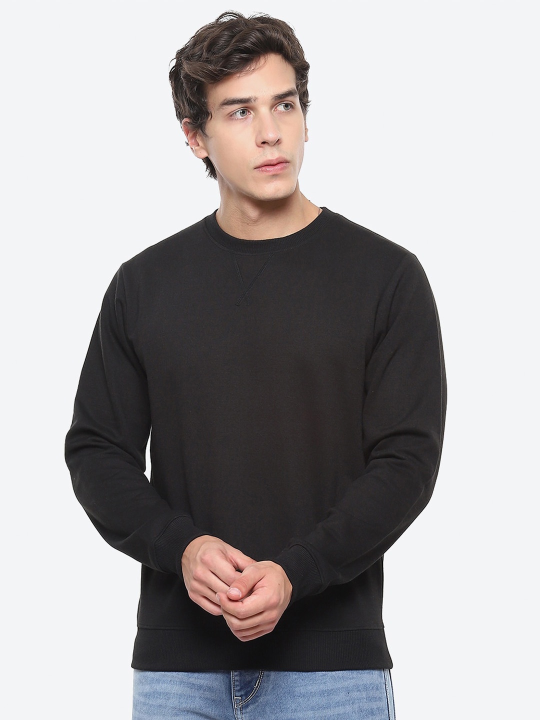 

2Bme Round Neck Cotton Sweatshirt, Black