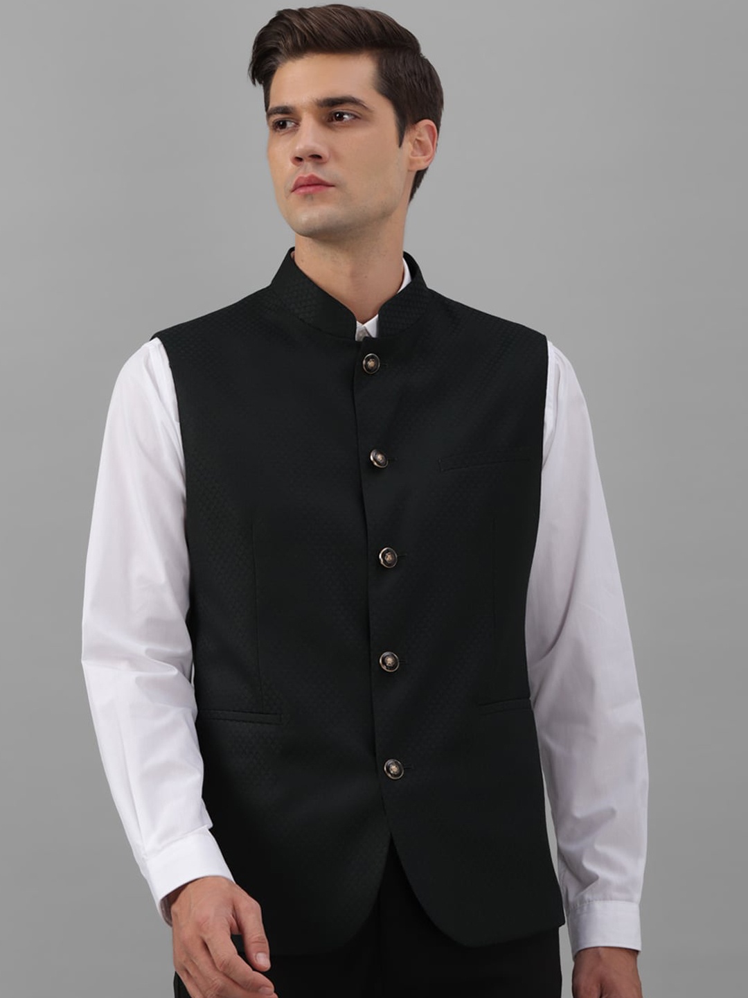 

Allen Solly Printed Woven Nehru Jacket, Black