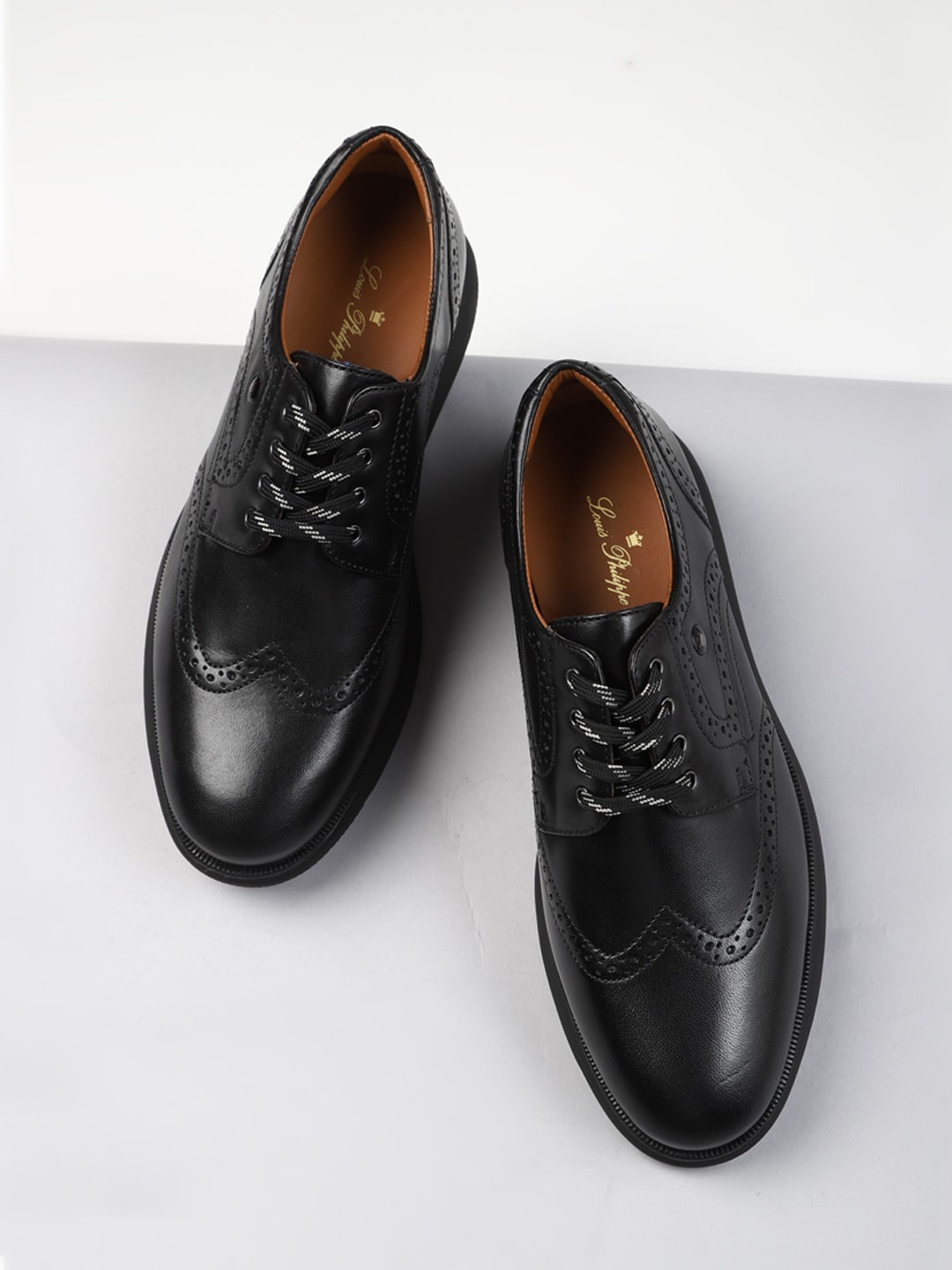 

Louis Philippe Sport Men Perforated Leather Brogues, Black