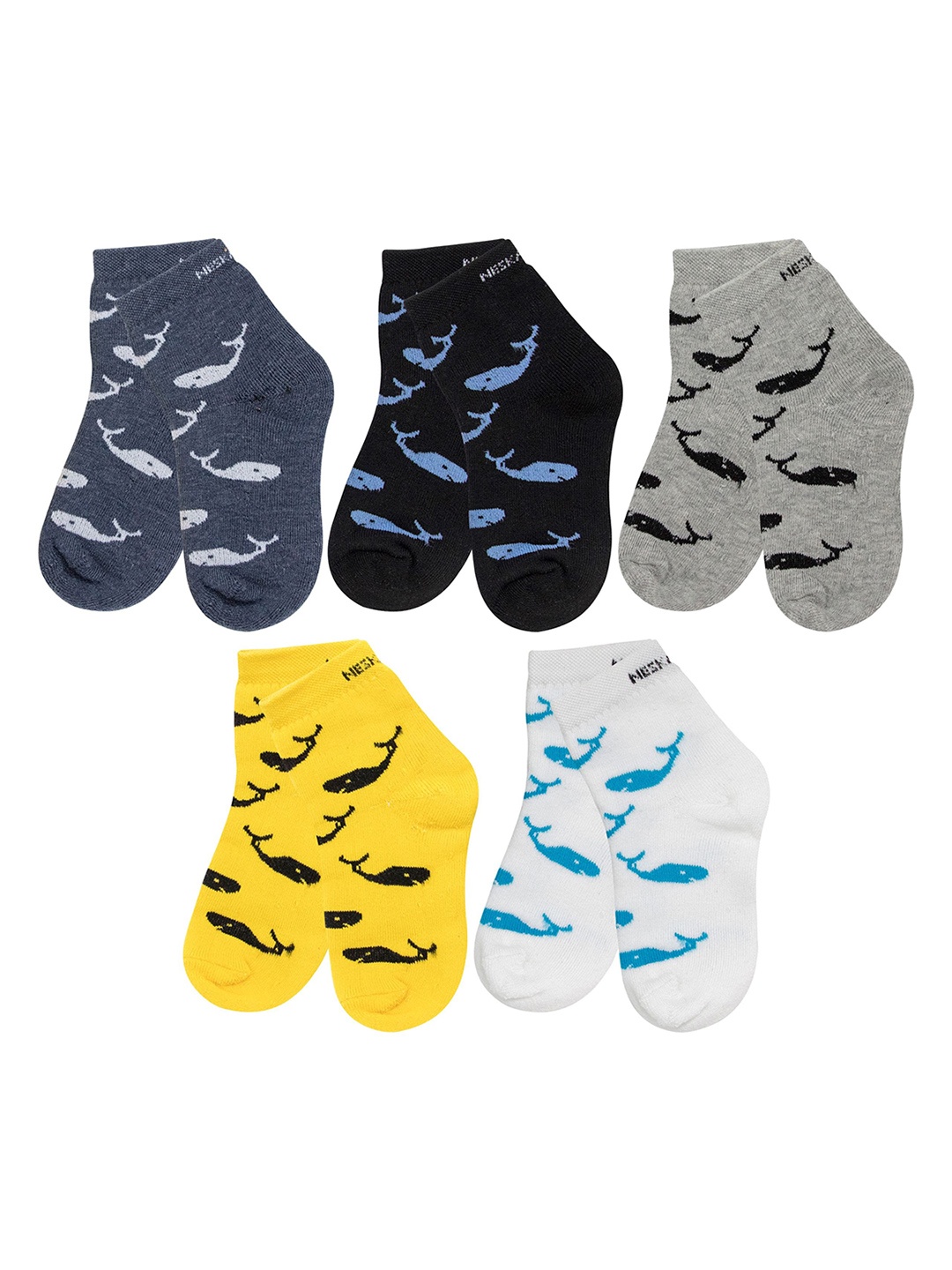 

BAESD Kids Pack Of 5 Patterned Cotton Ankle-Length Socks, Grey