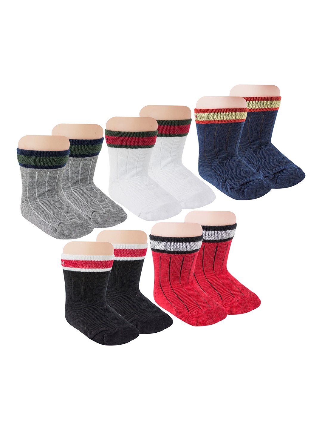 

BAESD Infants Pack Of 5 Striped Cotton Ankle-Length Socks, Red