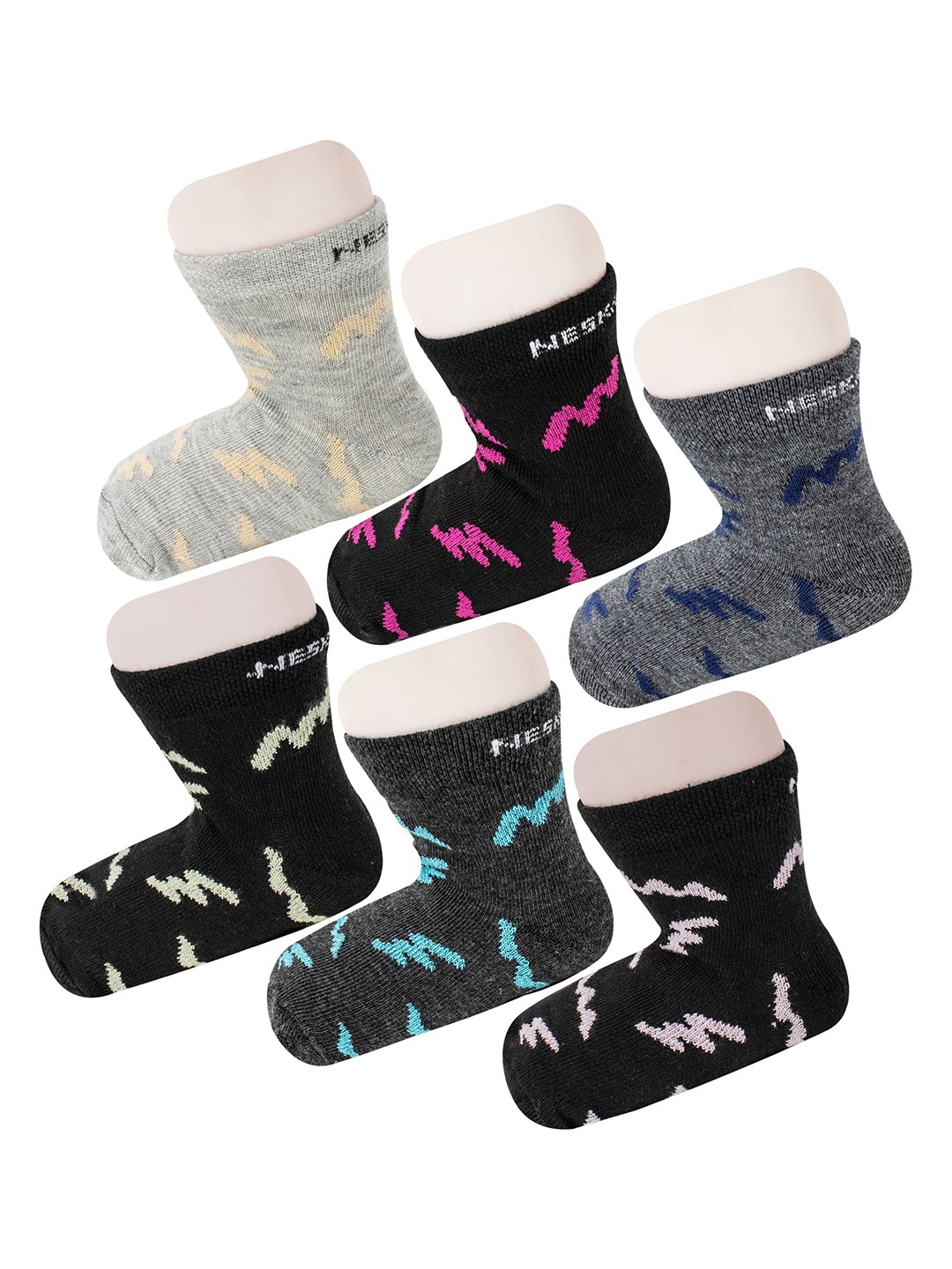 

BAESD Kids Pack of 6 Patterned Above Ankle-Length Socks, Black