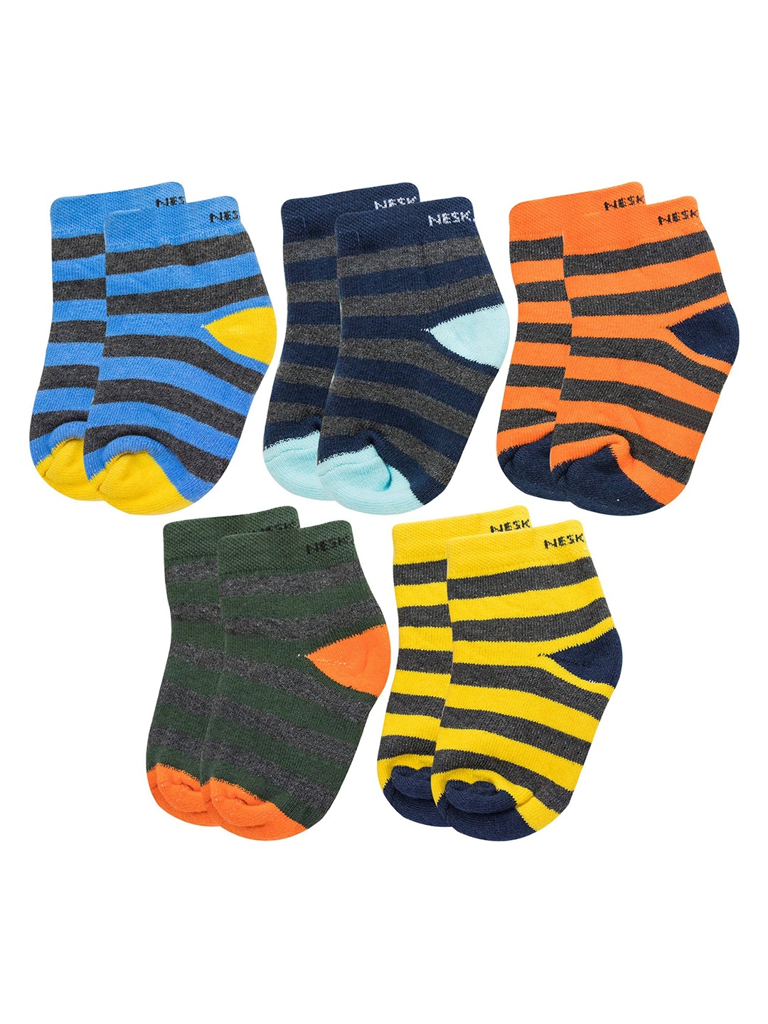 

BAESD Kids Pack Of 5 Striped Ankle-Length Socks, Blue