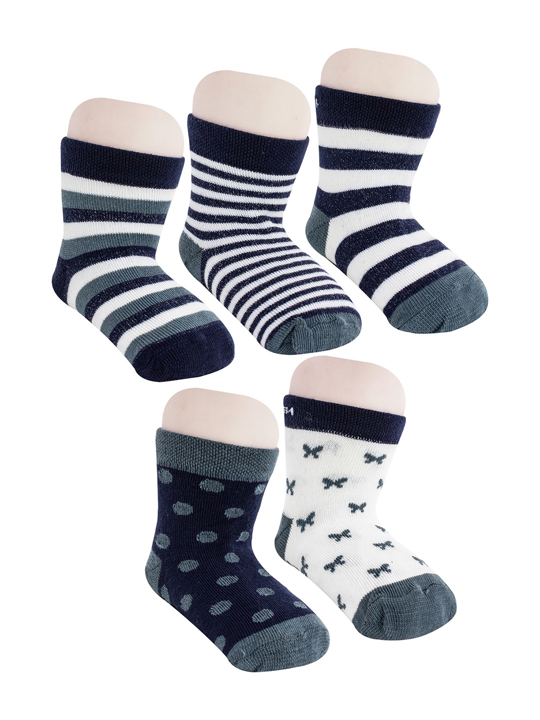 

BAESD Kids Pack Of 5 Patterned Cotton Ankle Length Socks, Navy blue