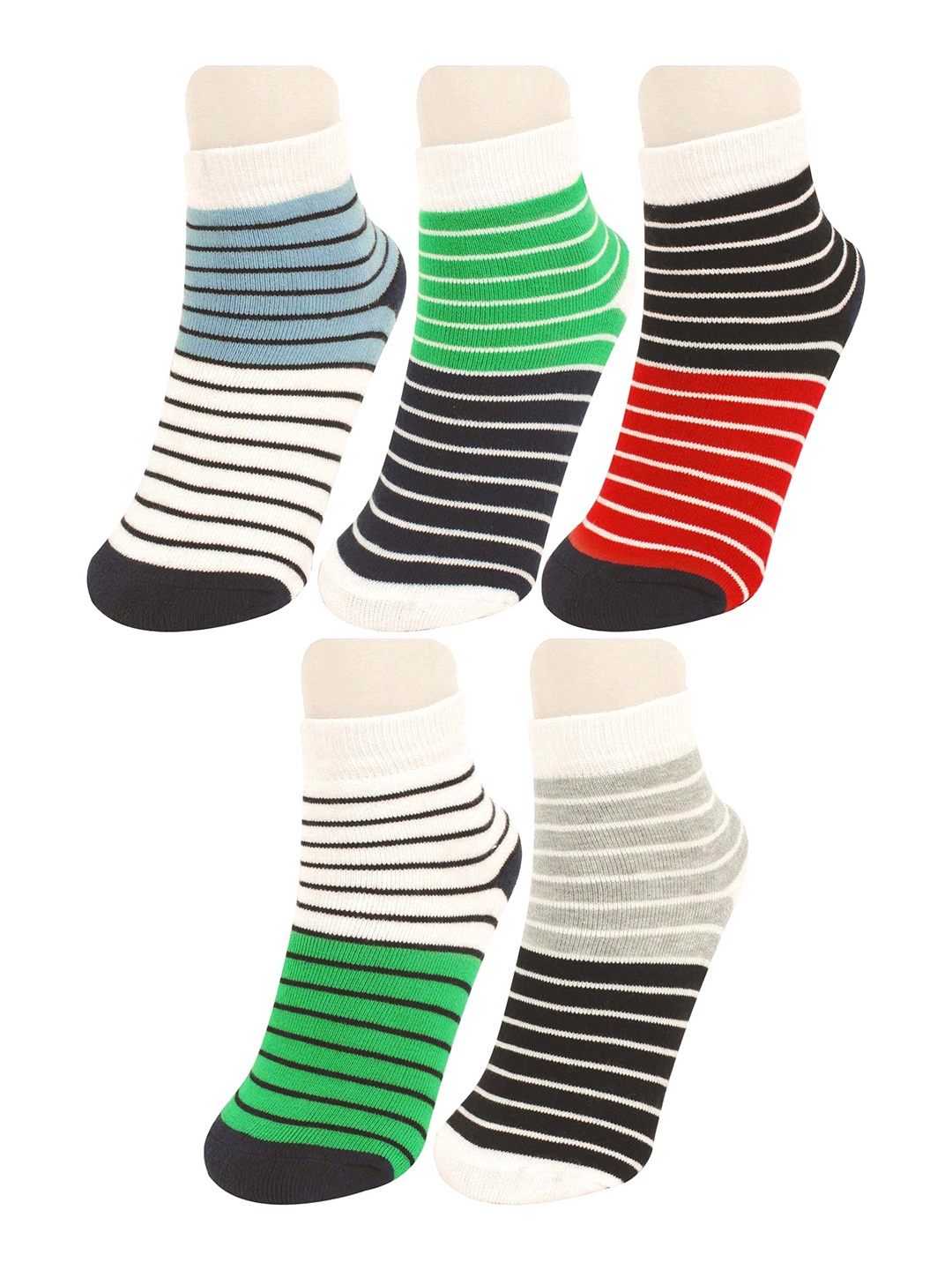 

BAESD Kids Pack Of 5 Striped Ankle Length Socks, White