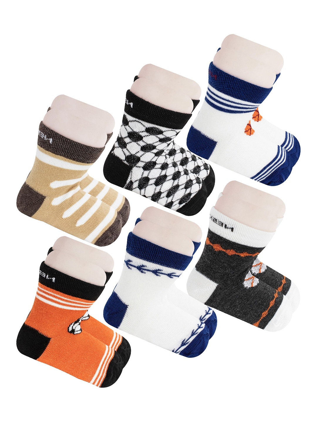 

BAESD Kids Pack Of 6 Patterned Ankle Length Socks, Orange