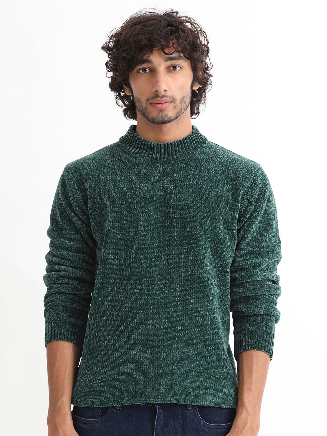 

RARE RABBIT Men Chen Comfortable Fit High Neck Sweater, Green