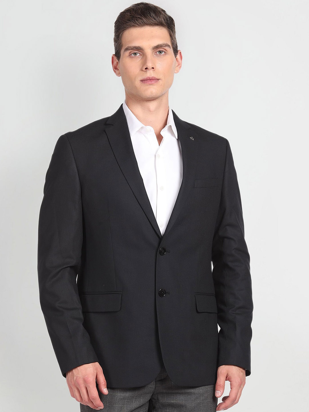 

Arrow Notched Lapel Collar Single Breasted Formal Blazer, Black