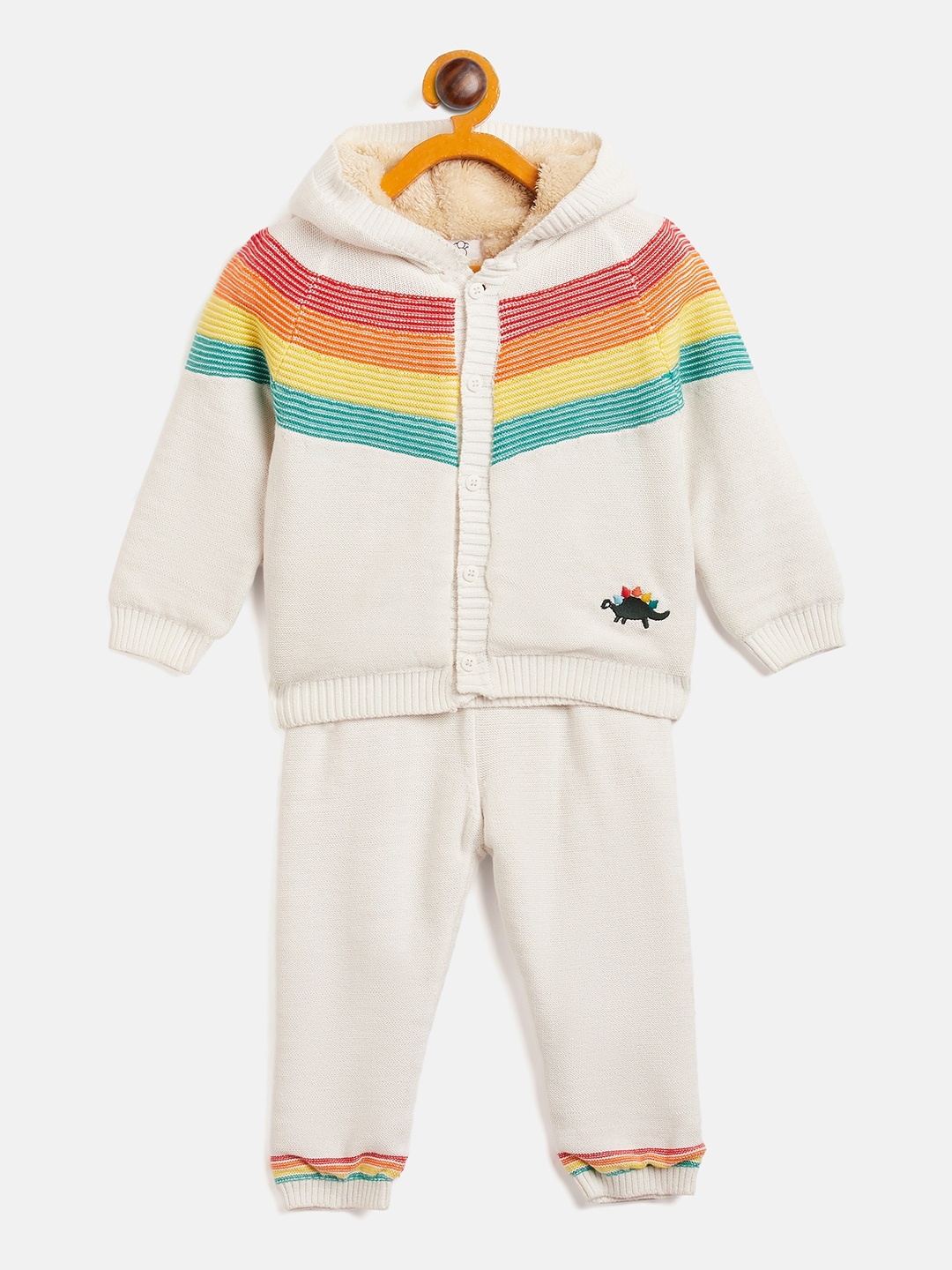 

JWAAQ Infants Striped Hooded Pure Cotton Sweater With Trousers, Off white