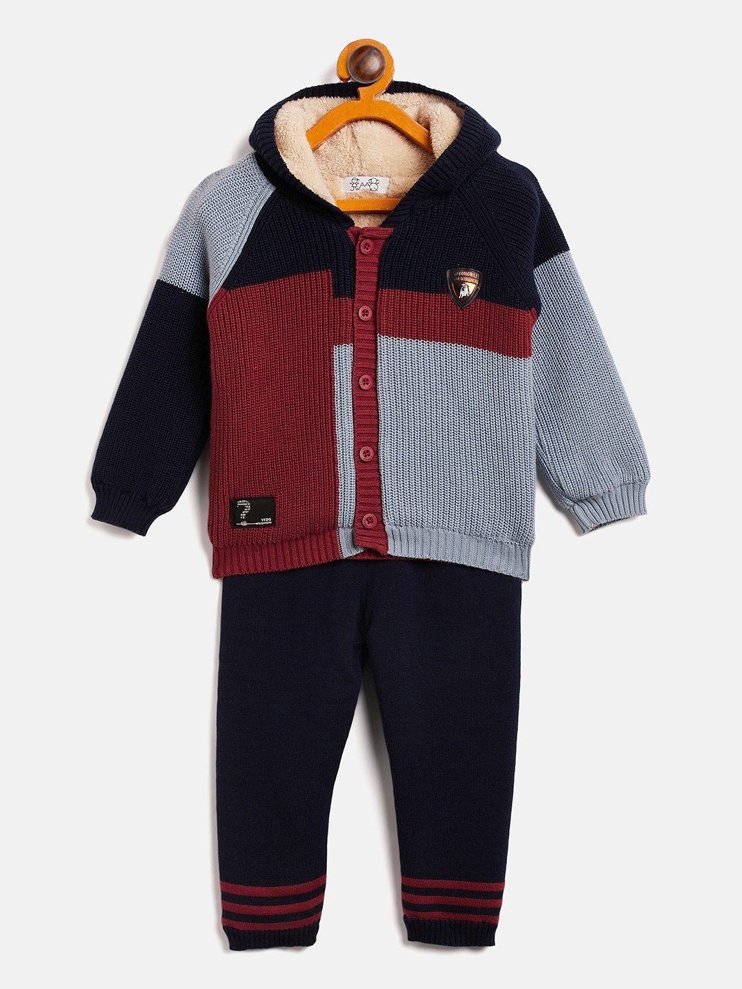 

JWAAQ Infants Colourblocked Hooded Pure Cotton Sweater With Trousers, Red