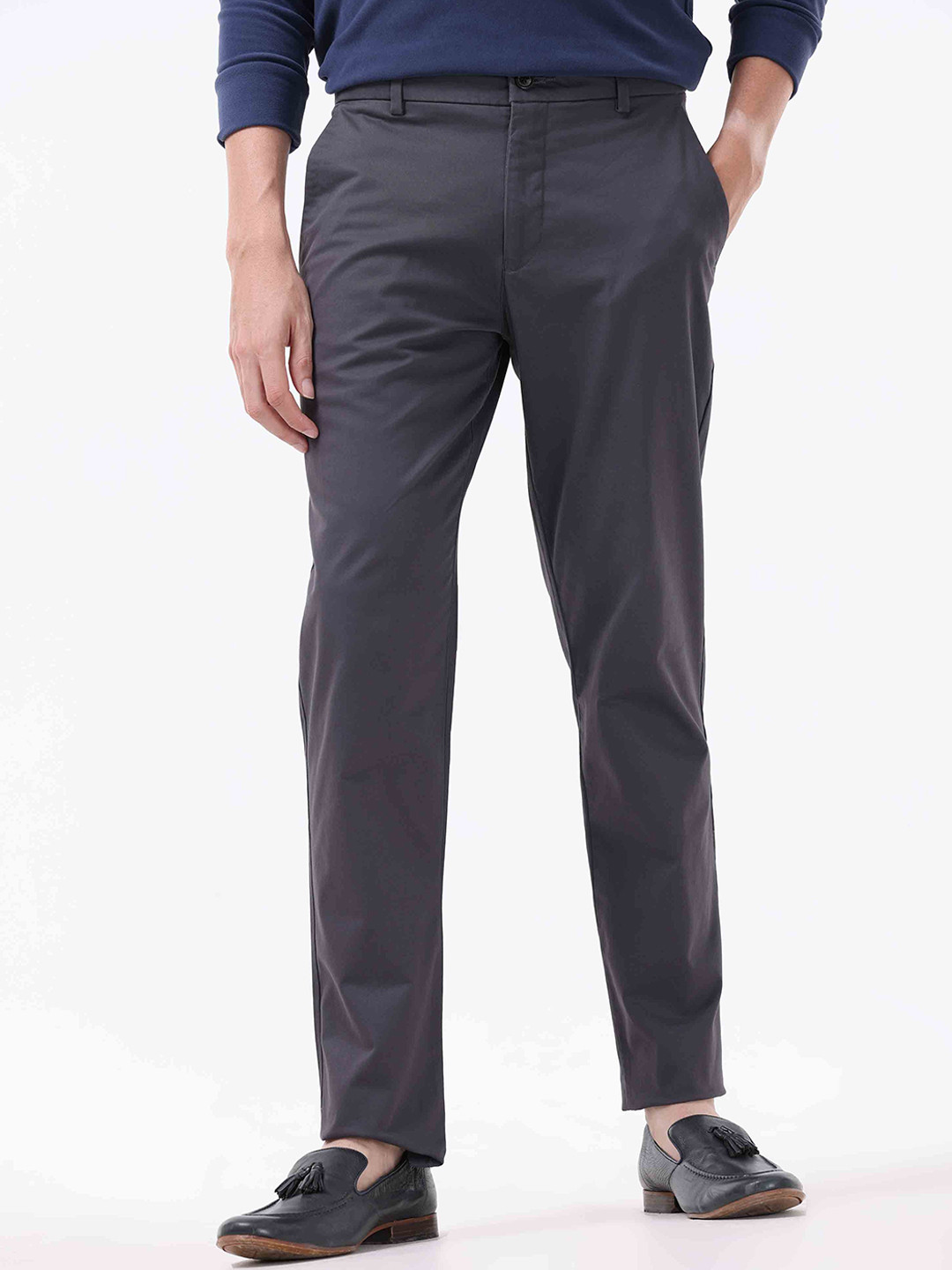 

Tailoraedge Men Tailored Slim Fit Mid-Rise Cotton Chinos Trousers, Grey