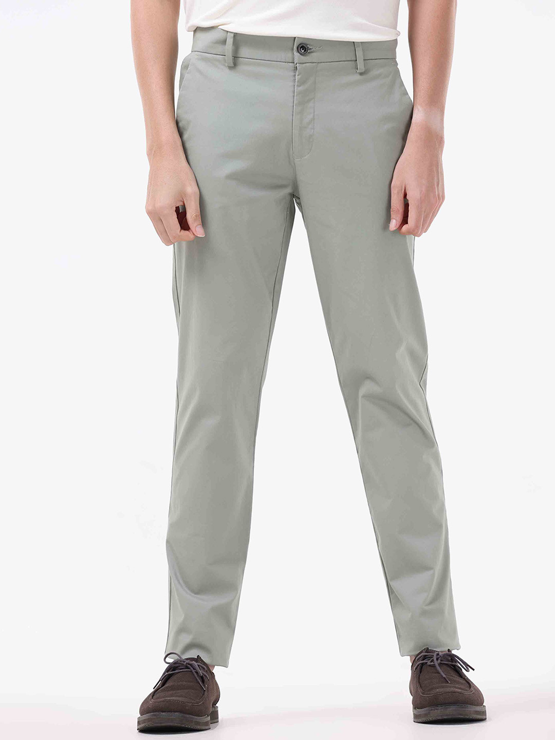 

Tailoraedge Men Tailored Slim Fit Mid-rise Cotton Trousers, Cream