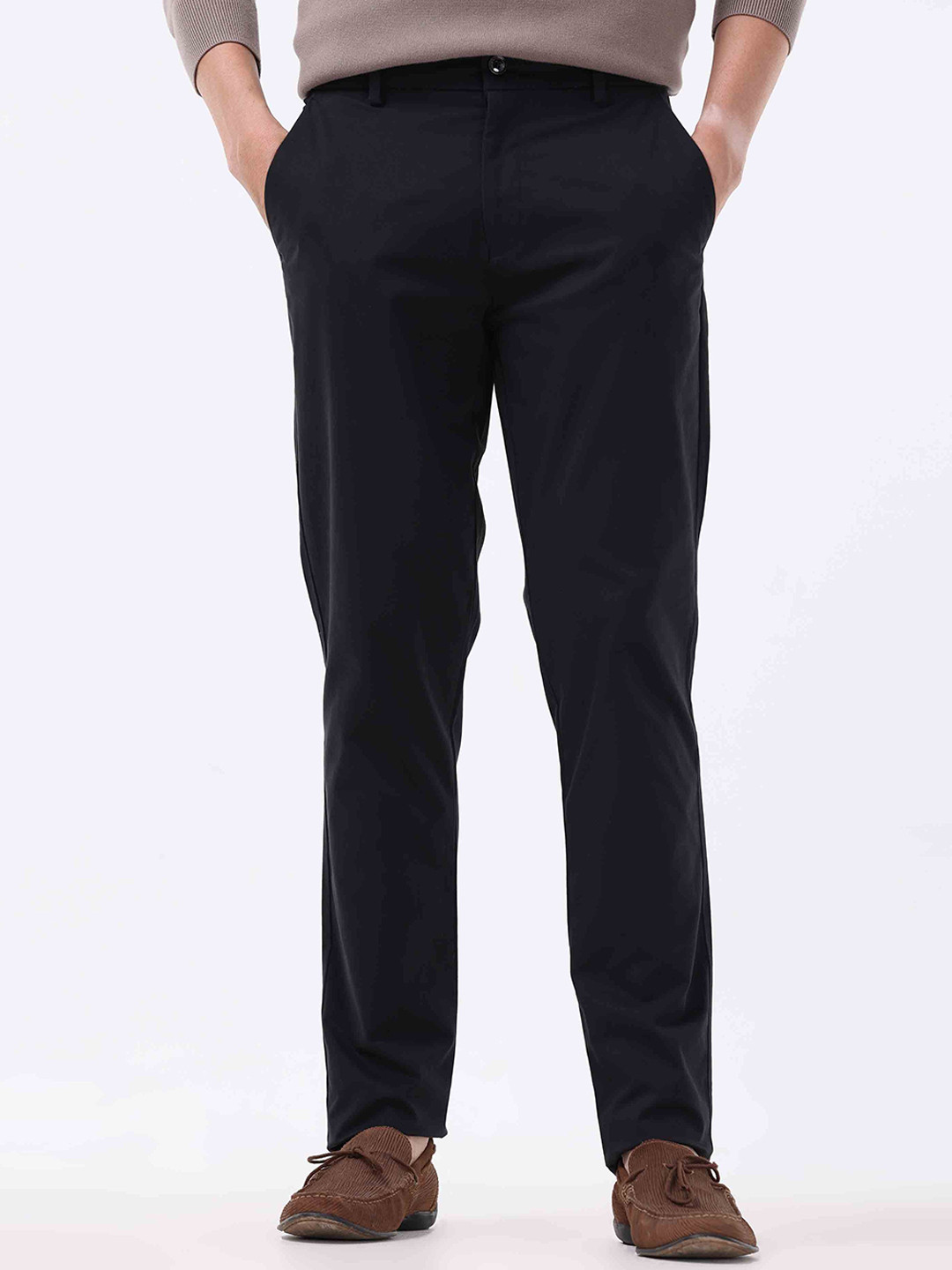 

Tailoraedge Men Tailored Slim Fit Mid-Rise Cotton Chinos Trouser, Black