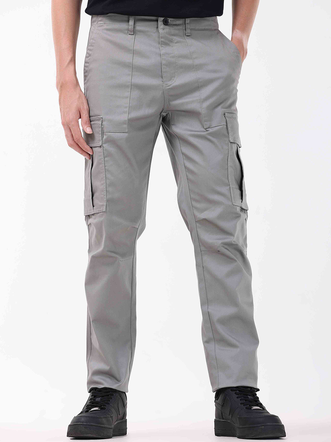 

Tailoraedge Men Tailored Slim Fit Cotton Cargos Trouser, Grey