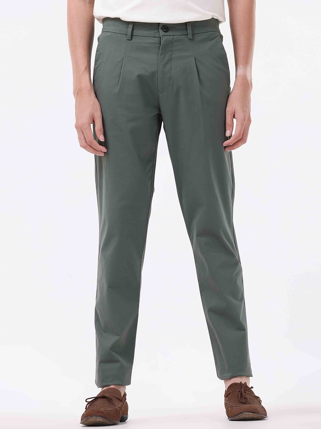 

Tailoraedge Men Tailored Slim Fit Pleated Trousers, Olive