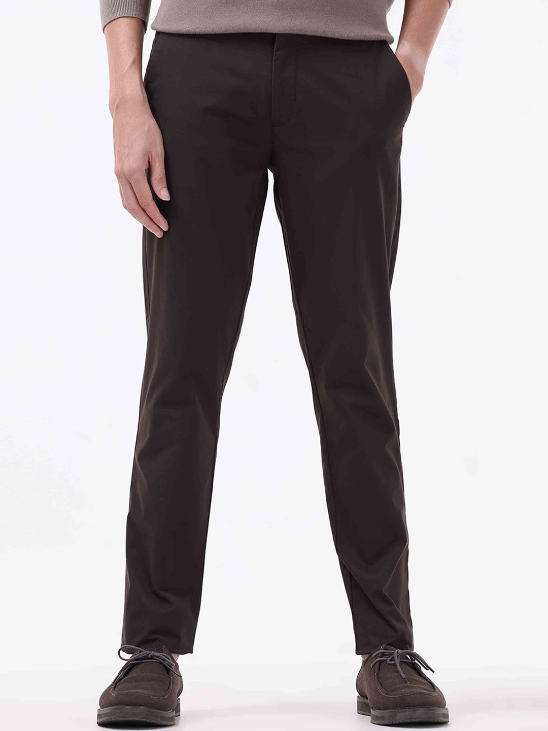 

Tailoraedge Men Tailored Slim Fit Cotton Trousers, Brown