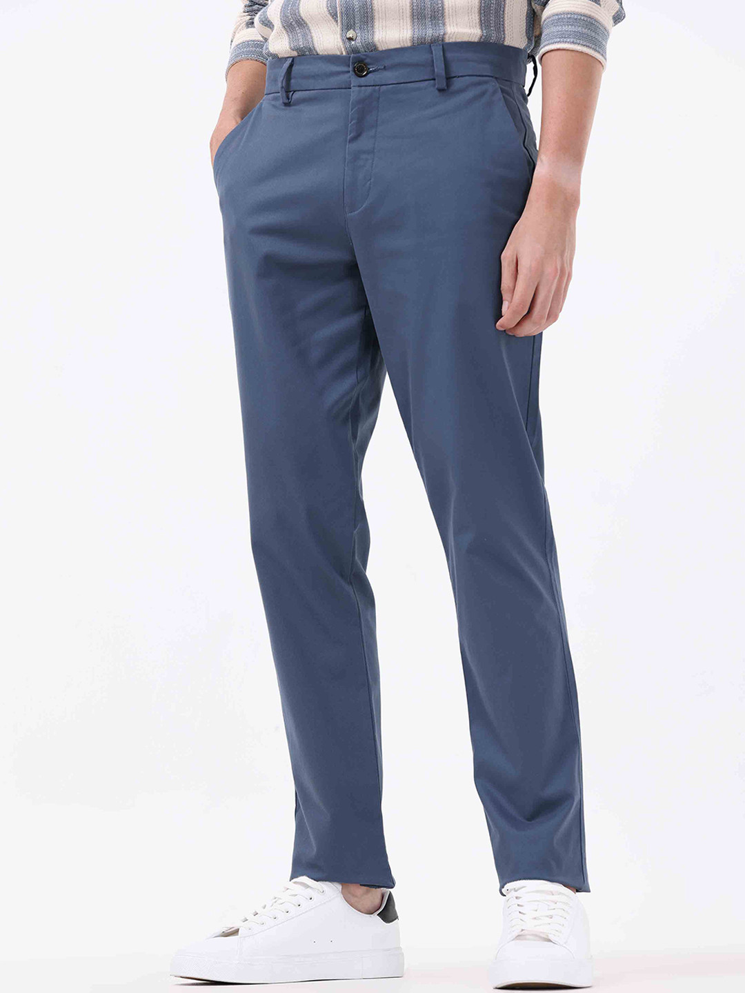 

Tailoraedge Men Tailored Slim Fit Cotton Trousers, Blue