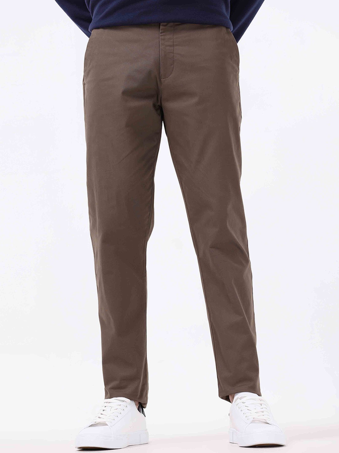 

Tailoraedge Men Tailored Slim Fit Cotton Trousers, Coffee brown