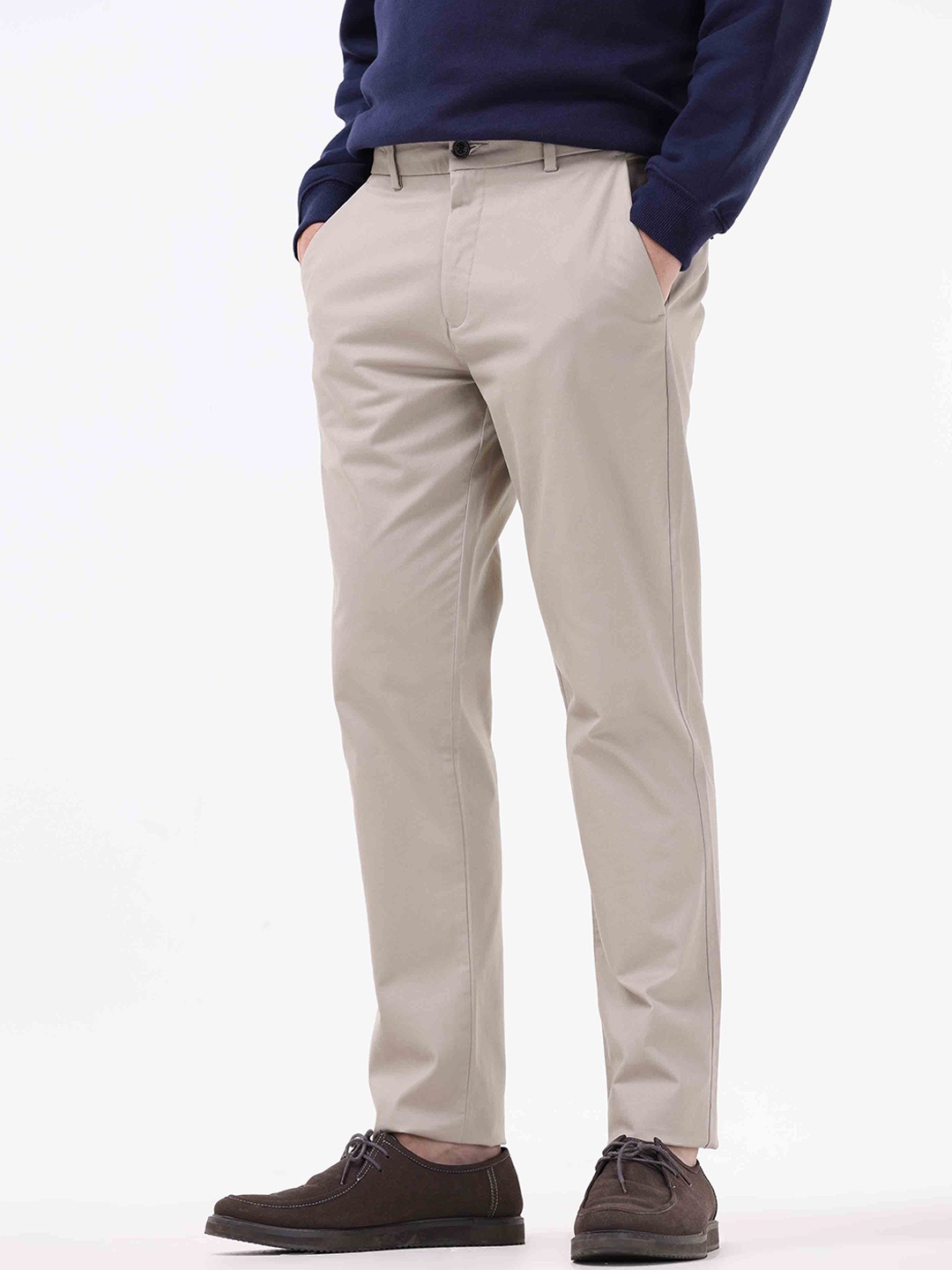 

Tailoraedge Men Tailored Cotton Slim Fit Trousers, Beige