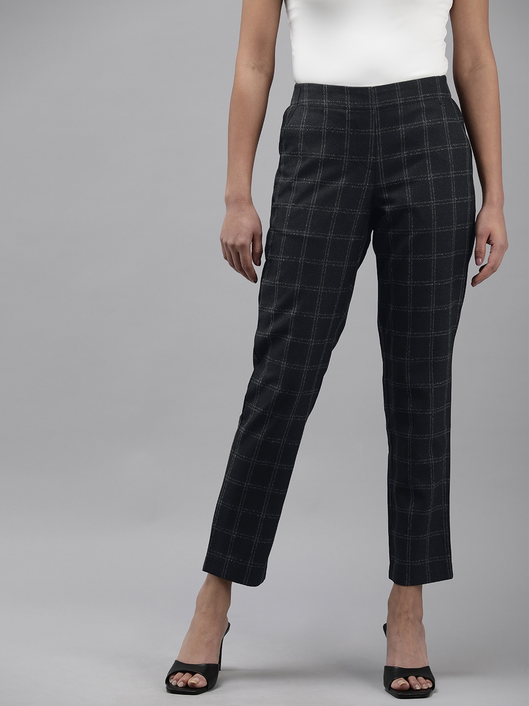

Van Heusen Woman Checked Smart Casual Trousers, Black