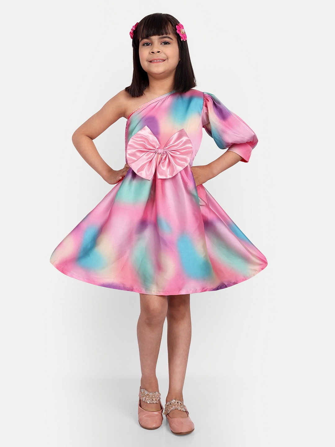 

TILISM Girls Print Net Fit & Flare Dress, Pink