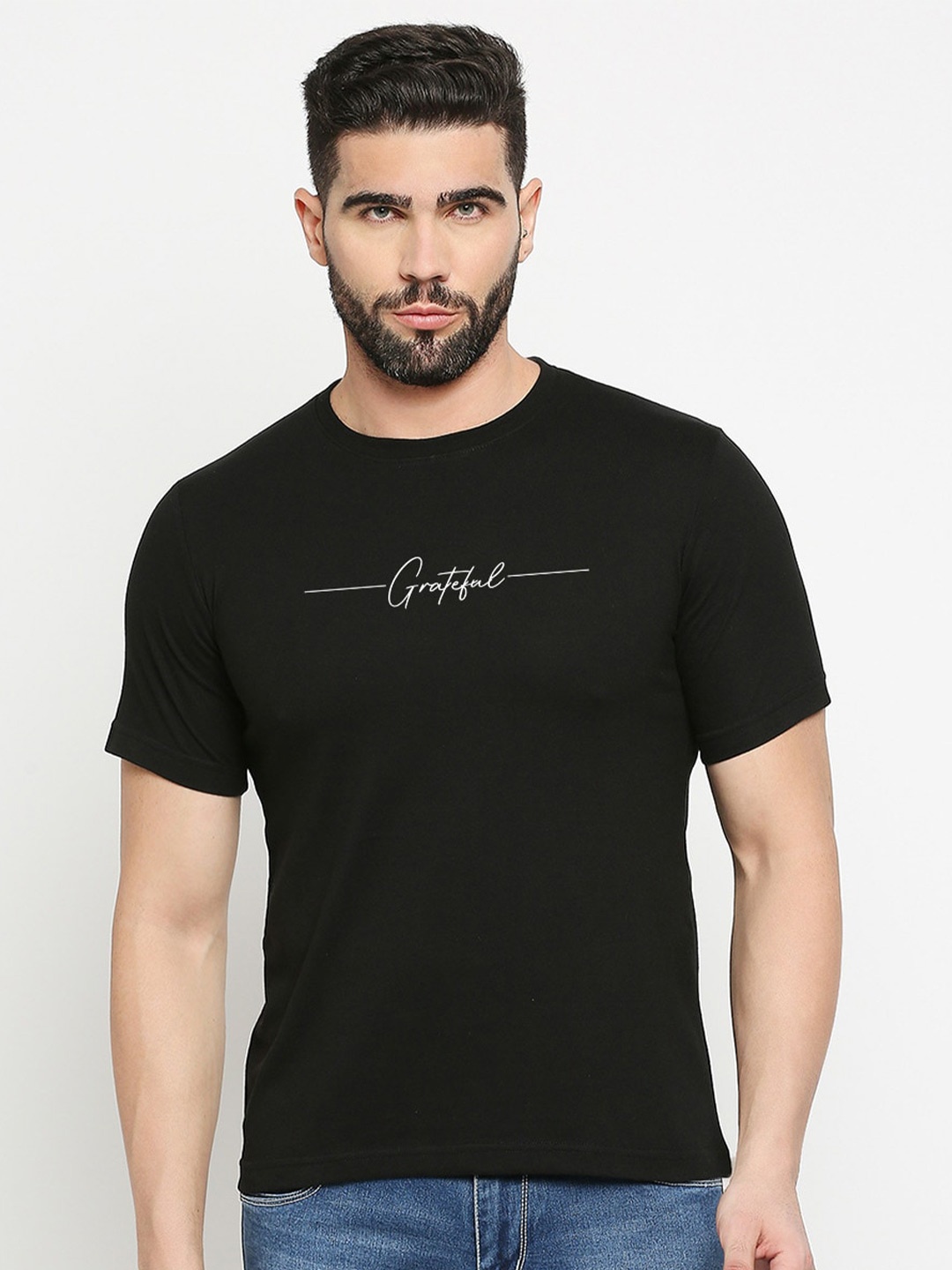 

MOD ECRU Typography Printed Cotton T-shirt, Black