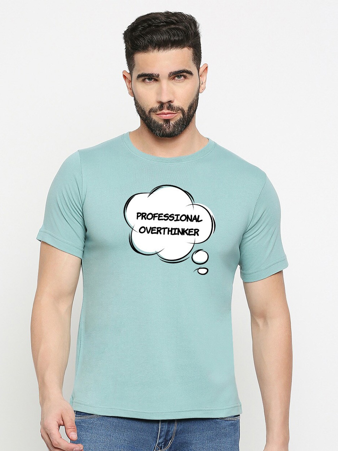 

MOD ECRU Typography Printed Round Neck Cotton Casual T-shirt, Green
