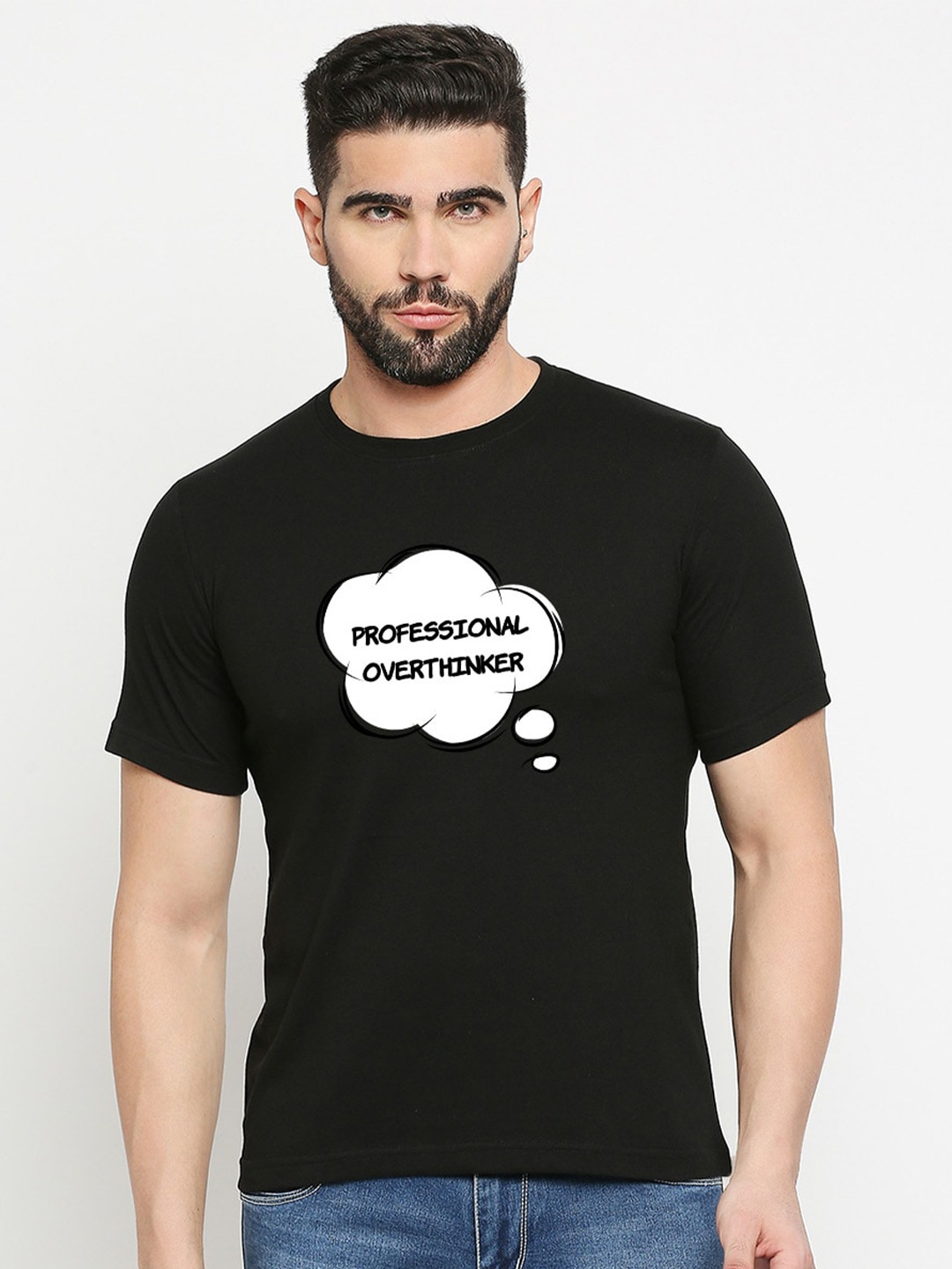 

MOD ECRU Typography Printed Cotton T-shirt, Black