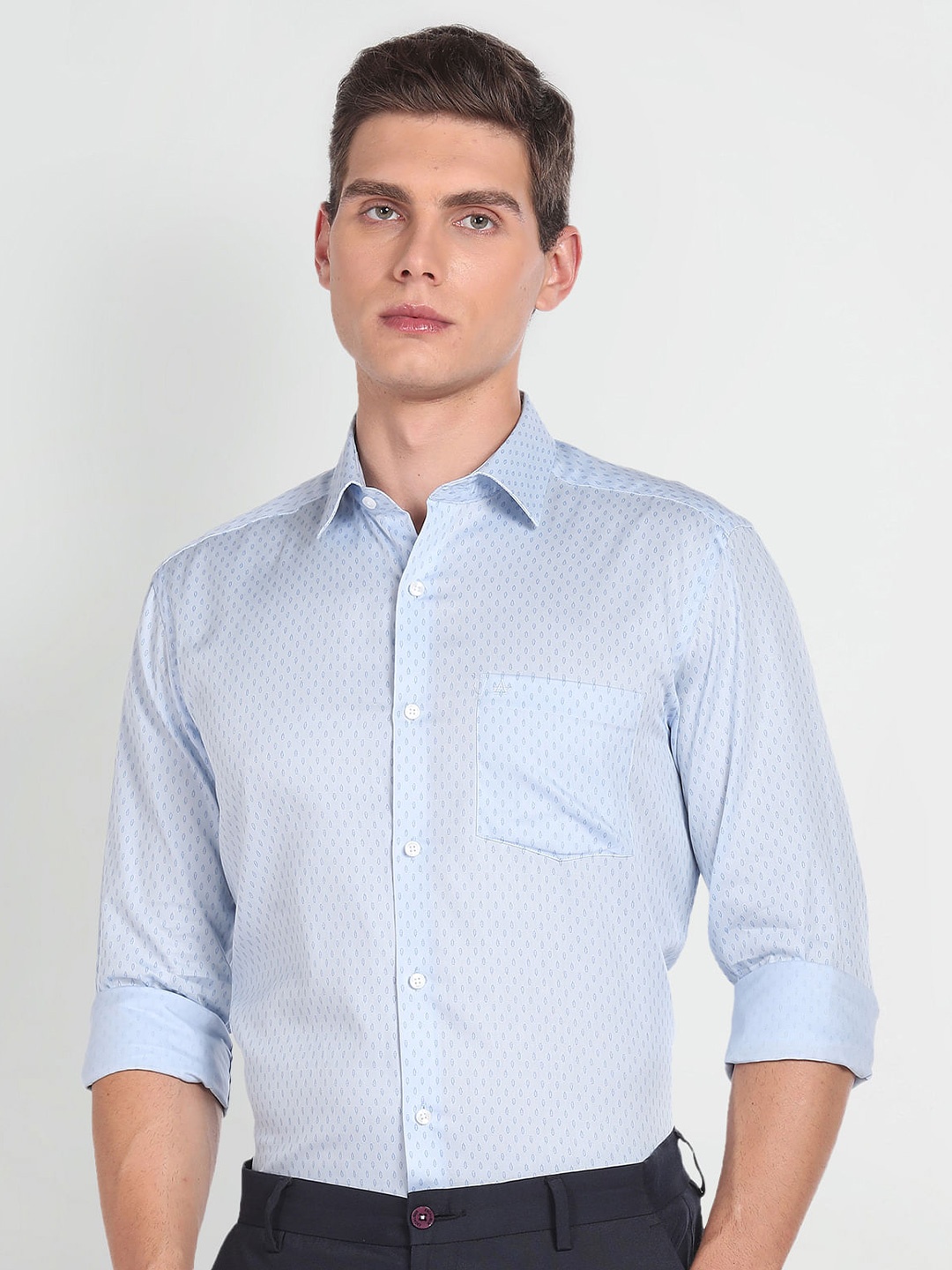 

Arrow Slim Fit Micro Ditsy Printed Spread Collar Cotton Formal Shirt, Blue