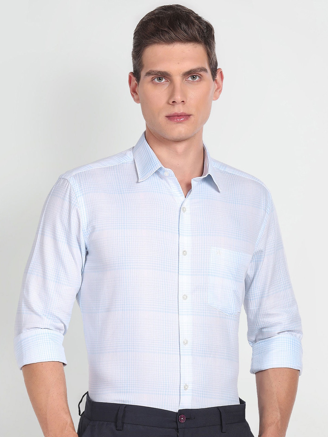 

Arrow Slim Fit Checked Pure Cotton Formal Shirt, Blue